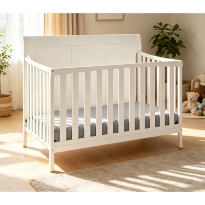 Lit de bébé convertible 4-en-1 Shailee, blanc - Lit de bébé convertible en lit pour tout-petit, lit de jour et lit double avec hauteur de matelas réglable