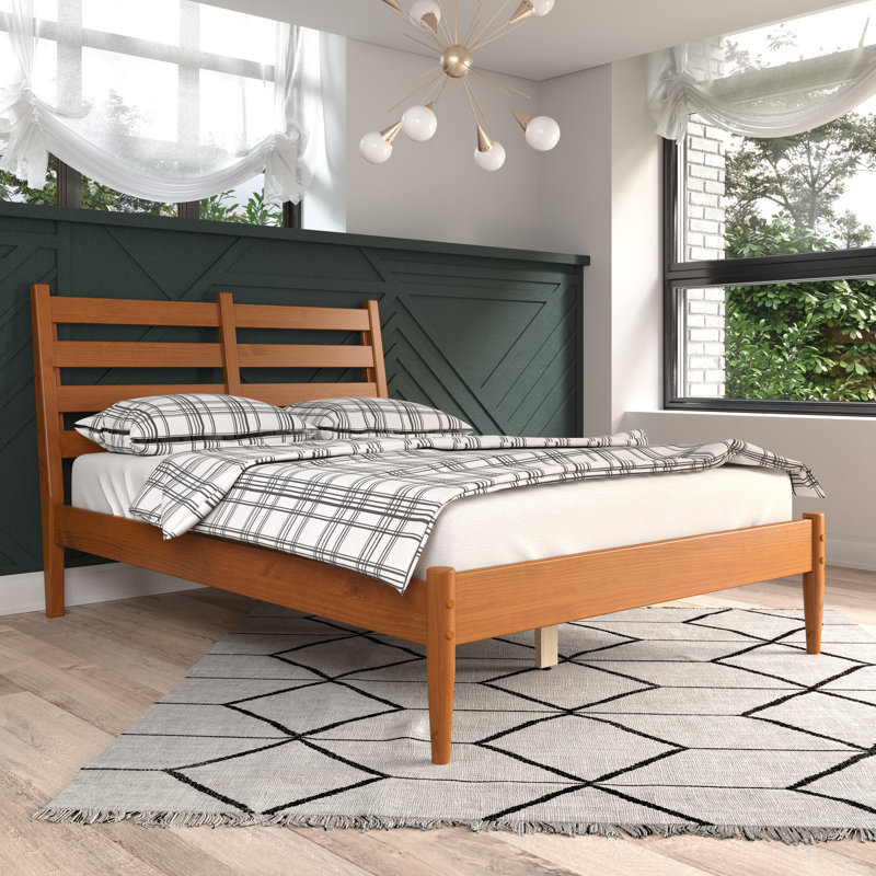 Ashlie Solid Wood Platform Bed, Castanho, Full