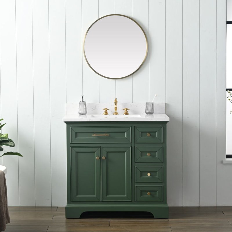 Thompson 36" W Single Bathroom Vanity, Evergreen/Brushed Gold