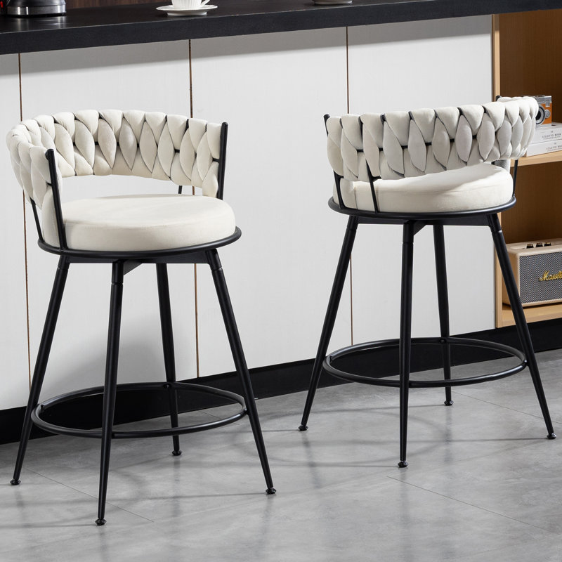 Upholstered Swivel Counter Stool, White, Counter Stool (24" Seat Height) 