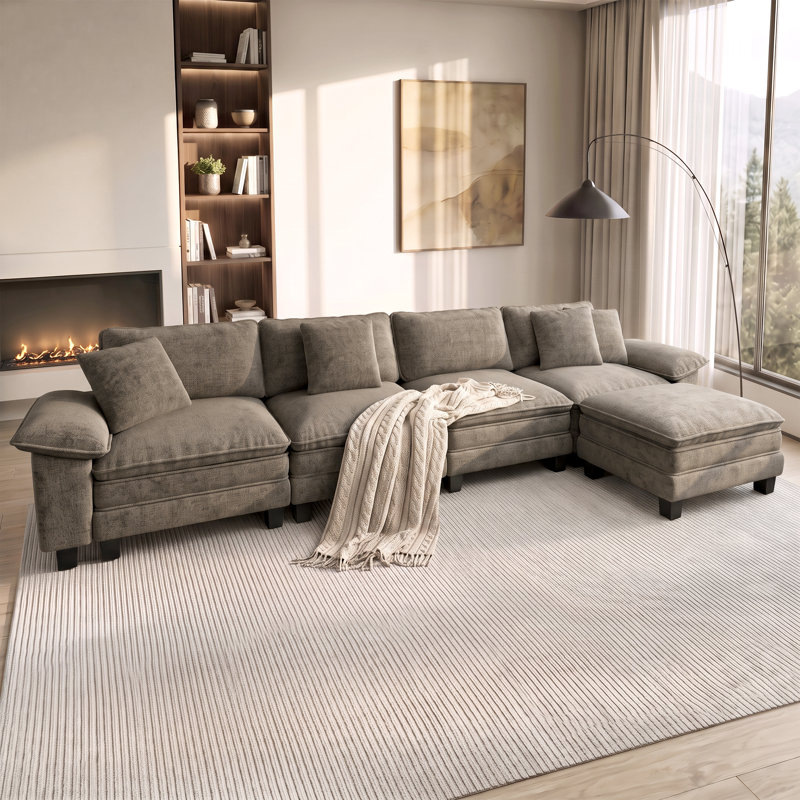 Canapé modulaire de 158 po avec repose-pieds modulaire avec repose-pieds en L surdimensionné et accoudoirs larges amovibles