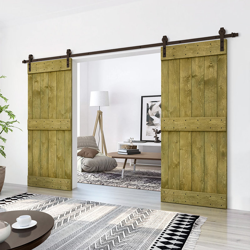 Porte de grange en bois massif lambrissé et métal, 40 po x 84 po, Vert jungle
