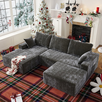 Canapé modulaire de 107 po de large avec 1 repose-pieds, canapé rembourré minimaliste moderne, canapé de coin en U confortable pour le salon, canapé d'angle à assise profonde, aucun assemblage requis