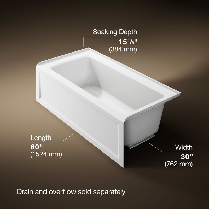 Archer® 60" x 30" Alcove/Tile in Soaking Bathtub, White, Right