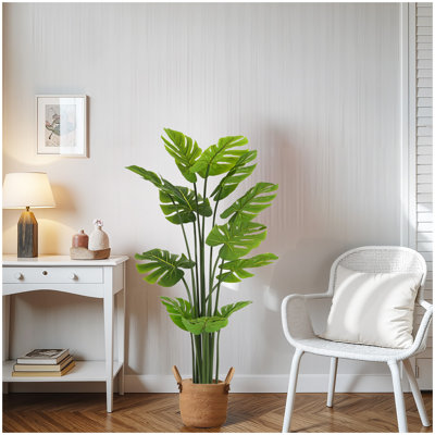 57 po plante artificielle Monstera Deliciosa avec pot en plastique noir 57 po