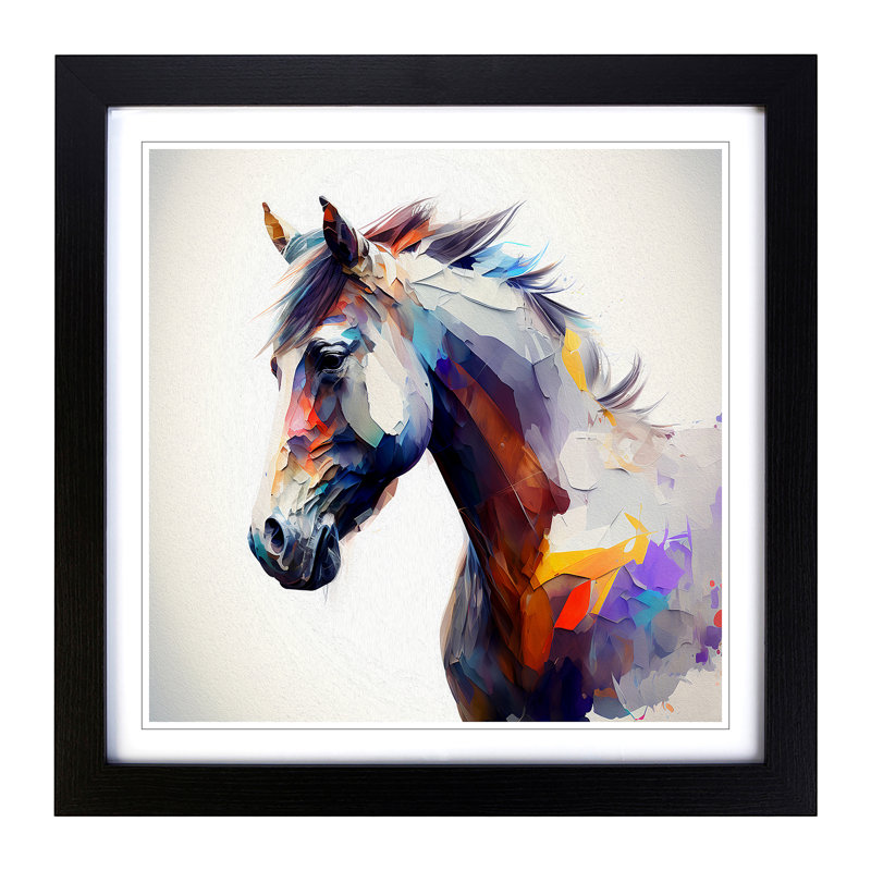 Pony Abstract - Single Picture Frame Print on Wood, Black