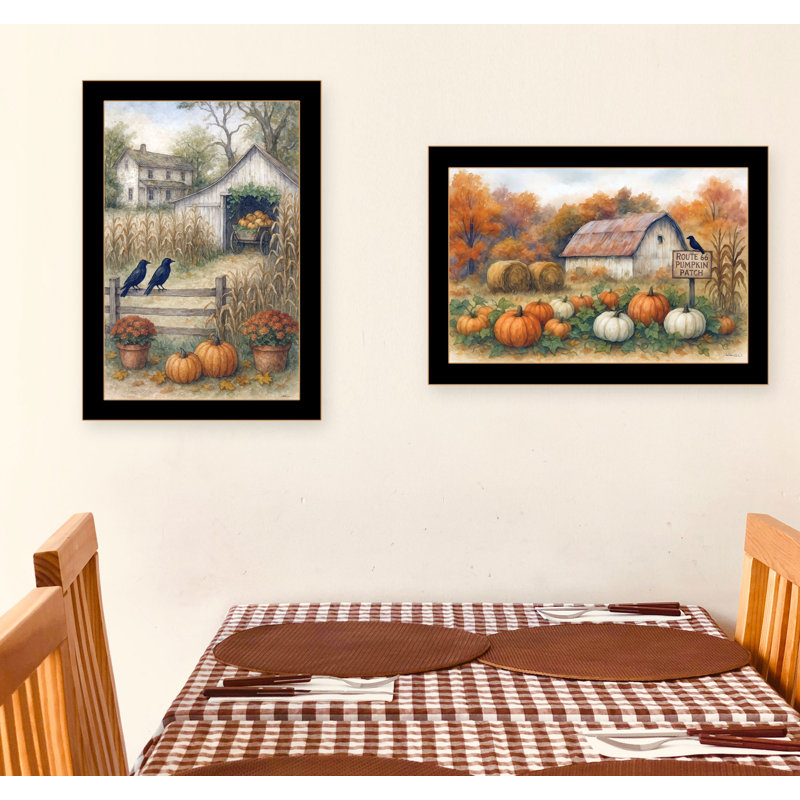 «Autumn At The Farm», vignette 2 pièces par Anthony Smith, reproduction encadrée prête à être accrochée, cadre noir