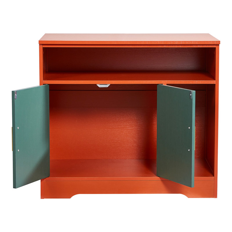Meuble de rangement moderne pour chat d'intérieur, style maison, avec bac à litière intégré de 79 cm (31 po), étagères et table d'appoint. Convient à la plupart des bacs à litière. Couleur rouge. Fermeture hermétique pour limiter les odeurs.