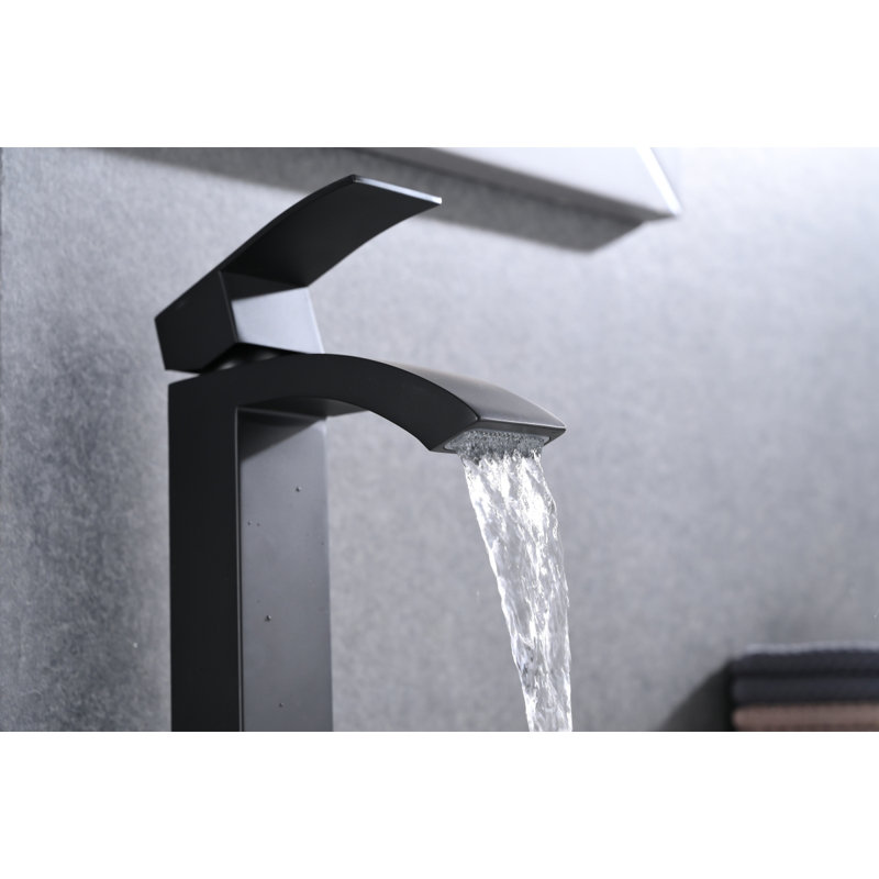 Robinet de lavabo de salle de bain à poignée simple à cascade, Noir mat