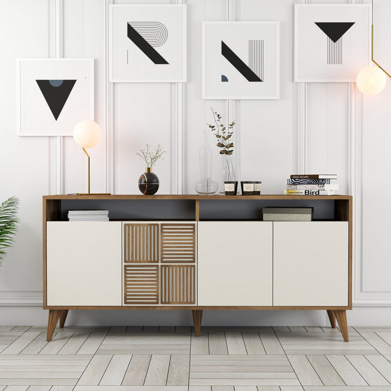 Adrius Console Table, 78.6 H x 160 W x 35 D cm, Walnut, Cream