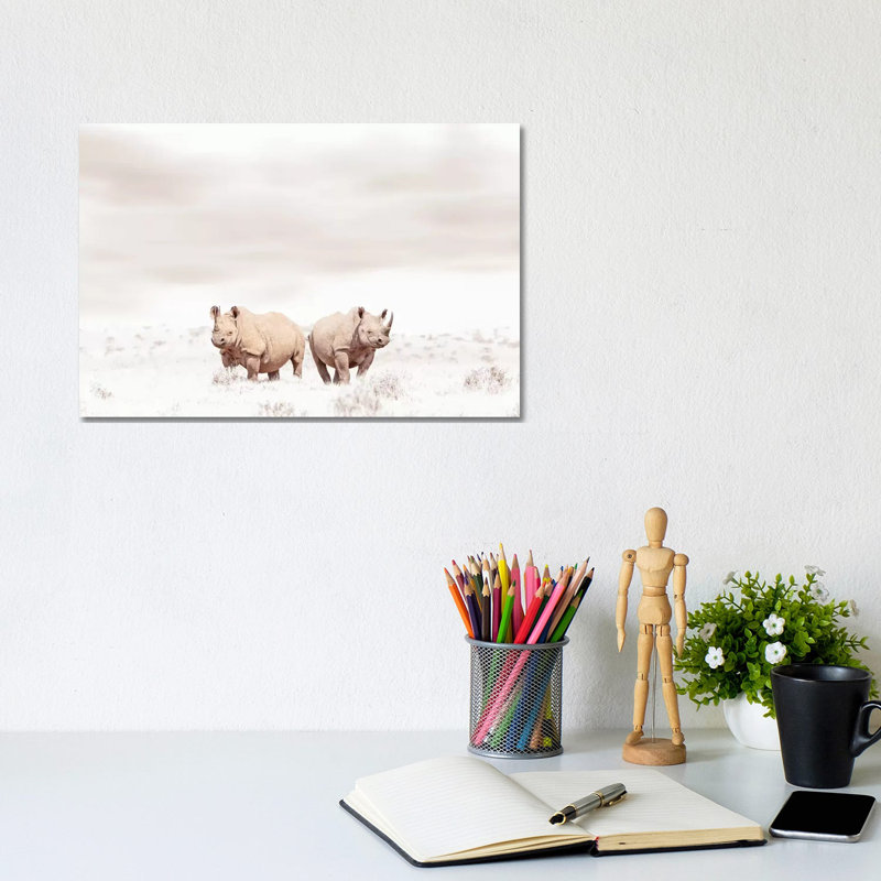 White Rhino Duo by Klaus Tiedge - Wrapped Canvas Print, 20.32 cm H x 30.48 cm W