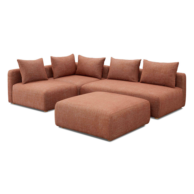 Tov Furniture Hangover Sedona Red Textured Fabric 4-Piece Modular Chaise Sectional, Sedona Red Textured