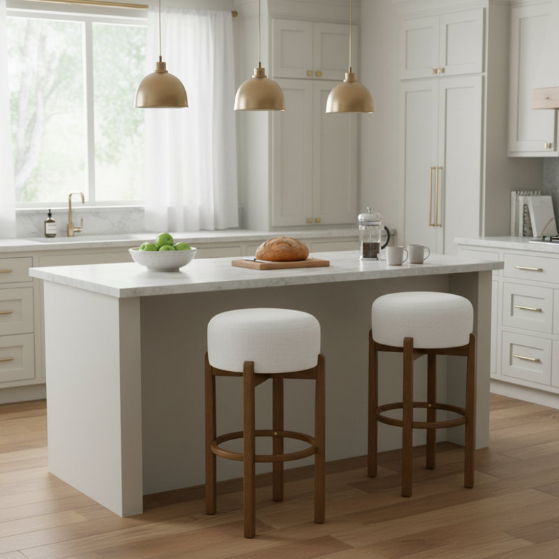 Tabourets de bar rembourrés Ragio Mid-Century, Noyer foncé