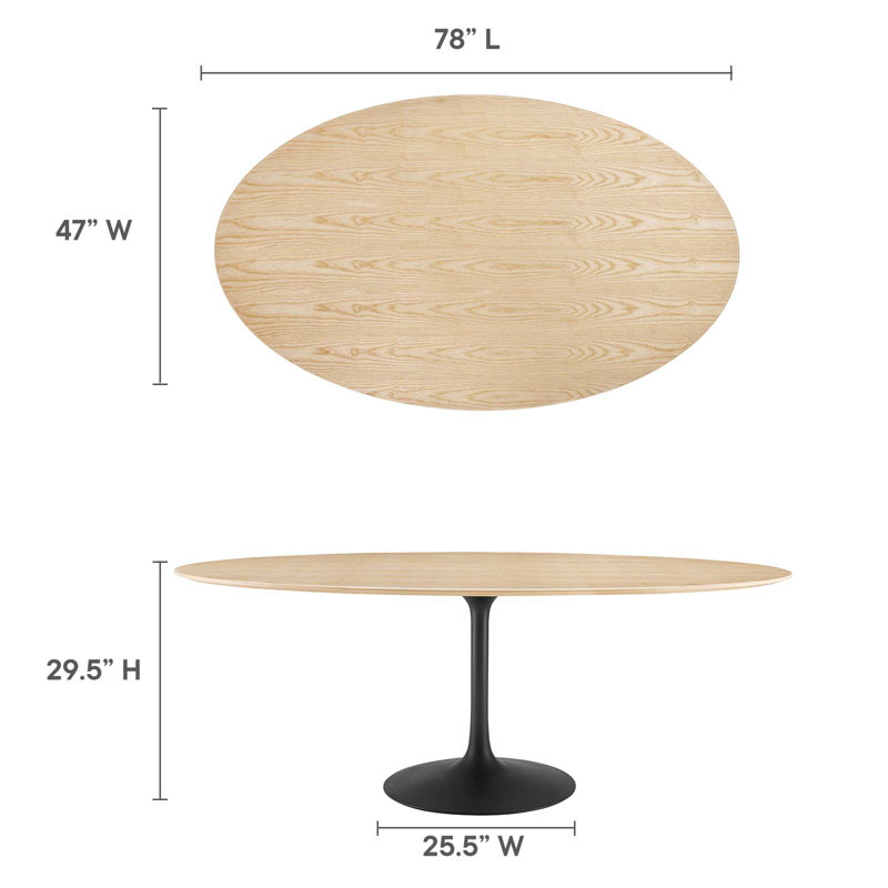 Silver Orchid Fein Oval Dining Table, 47" W x 78" L, Natural, Black