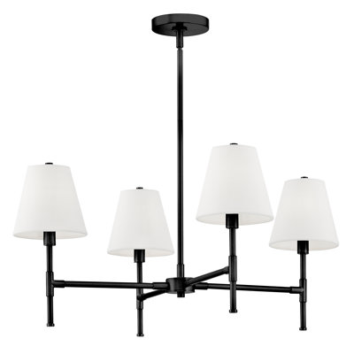 Beale 4-Light Single Tier Chandelier with White Linen Shades