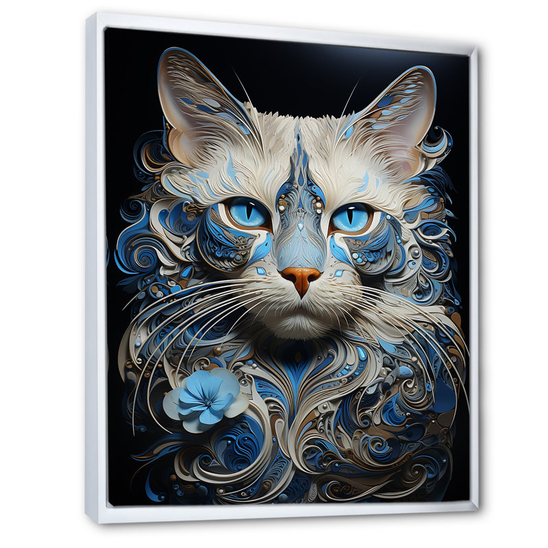 Chat siamois sérénade - impressions sur toile, H 40 po x l 30 po x P 1,5 po, Cadre flottant blanc