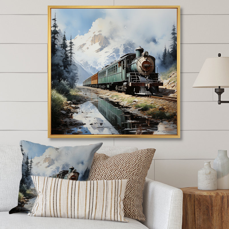 Train Majestic Passage Pointillism I - Transportation Canvas Wall Art, H 24 po x l 24 po x P 1 po, Cadre flottant doré