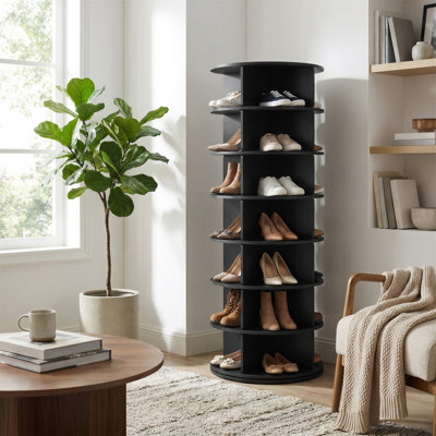 7-Tier 28 Pairs Spinning Shoe Rack Tower, Rotating Shoe Organizer