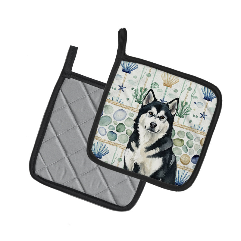 Paire de poignées en verre noir et blanc Malamute Coastal Alaskan