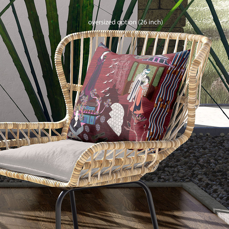 Housse et insert de coussin carré en polyester intérieur / extérieur, 26 po x 26 po, Rouge/rose/brun