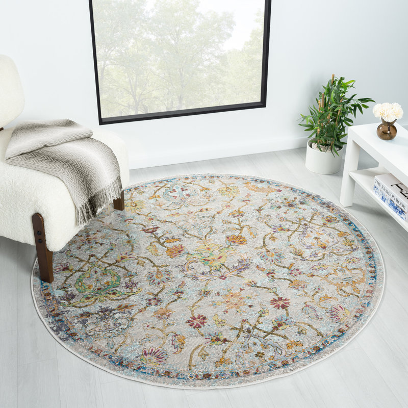 Tapis performance d'intérieur Gleaves - bleu / gris / vert, Rond 7 pi 6 po