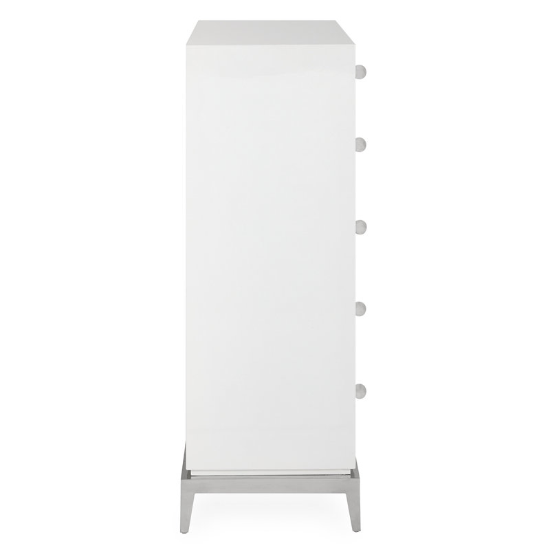 White Polished Nickel 6-Drawer Tall Chest with Soft Close