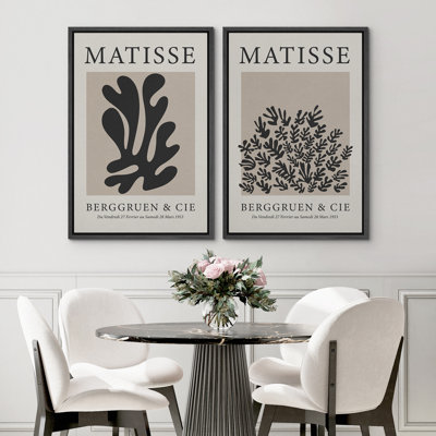 Classical Artwork "Henri Matisse Black Botanical Artwork, Modern Neutral Wall Pictures, Framed Canvas Giclee Print 2 Pieces Wall Art Set" 16x24x2 pcs, 24x36x2 pcs
