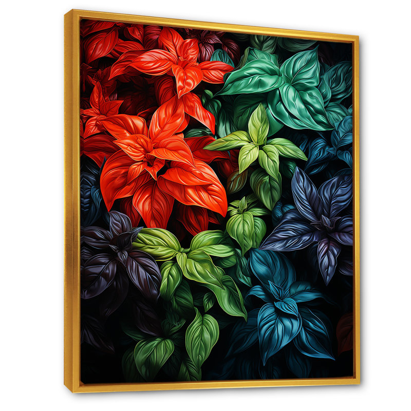 «Herbs Basil Vibrance 5 - Floral Herbs», art mural, Cadre flottant doré, H 20 po x l 12 po x P 1 po