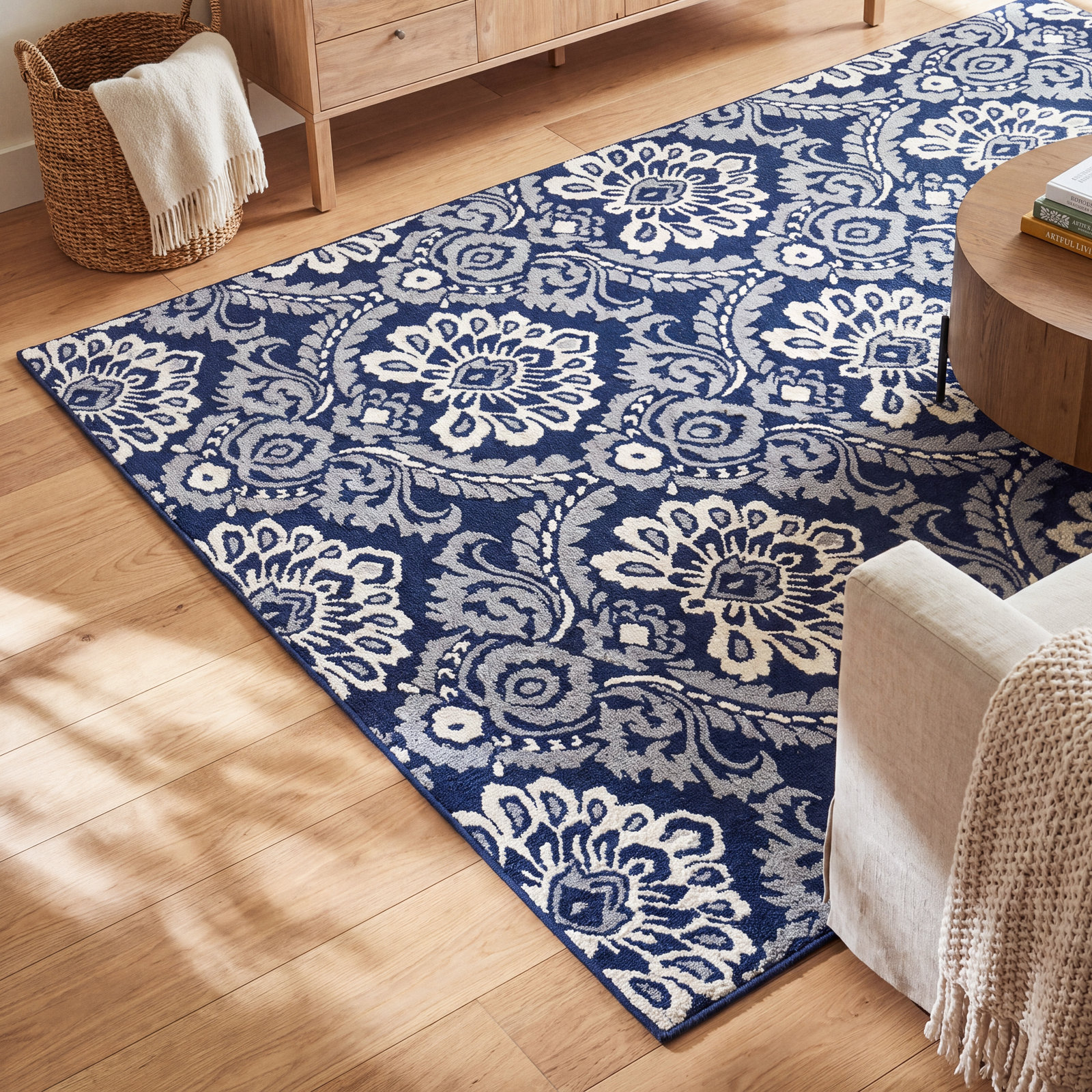 Tansy Navy Ivory Hand-Tufted Wool Rug, Rectangle 4' x 6'