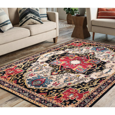 Lyanne Washable Non-Slip Black Area Rug