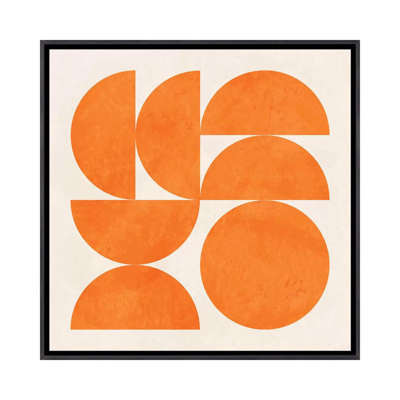 «Geometric Shapes Orange» par Ana Rut Bré - impression d'art graphique, Toile avec cadre noir patiné, Aucun mat