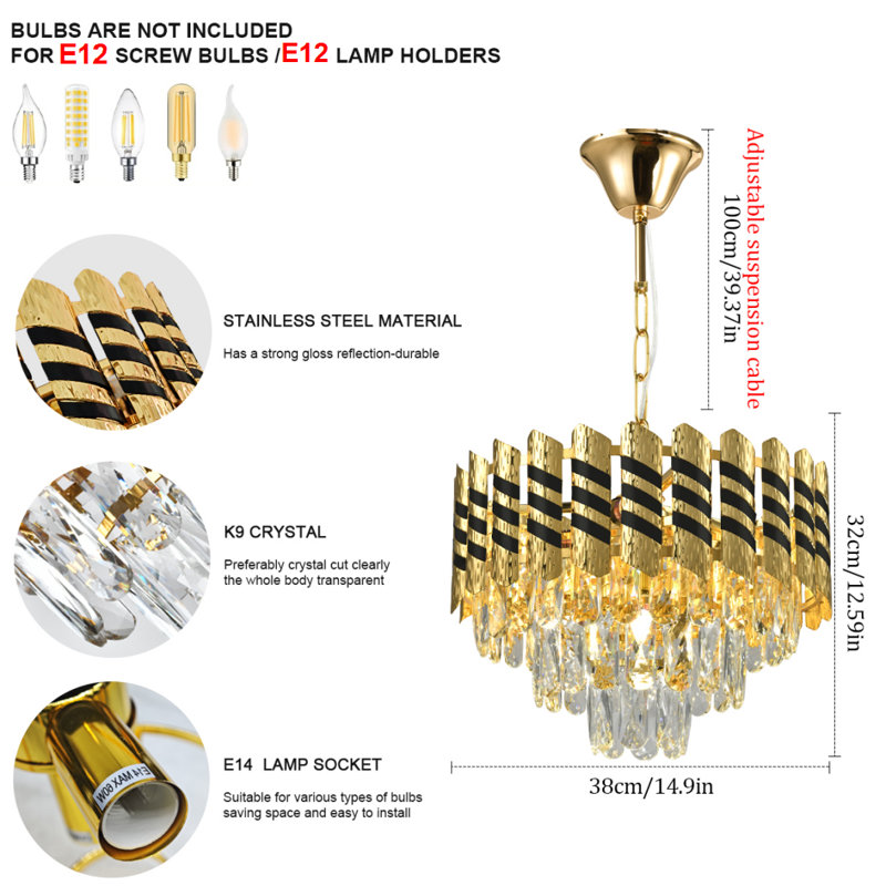 Lustre 3 étages en cristal Modern Modern
