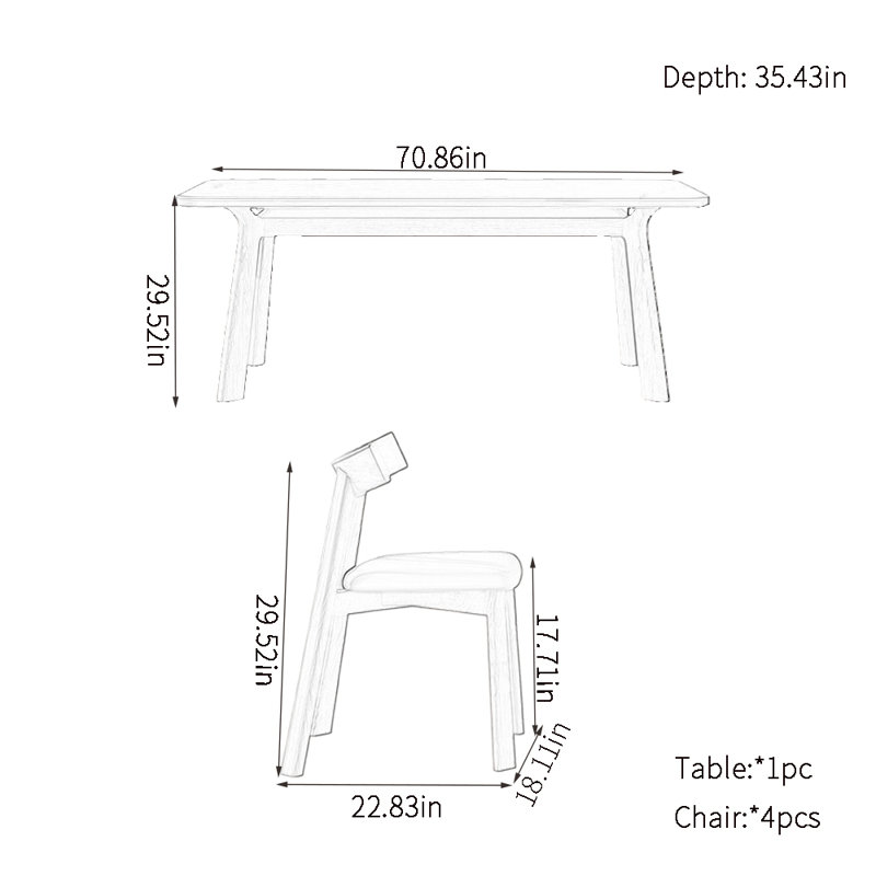 Rectangular rock plate dining table sets, 29.52"H x 70.86"L x 35.43"W