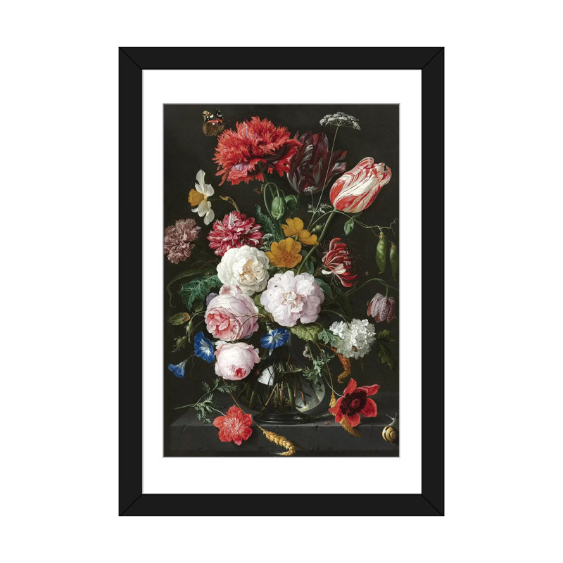 « fleurs xviii », impression sur toile, H 24 po x l 16 po x P 1 po, Papier d'art encadré noir, Blanc