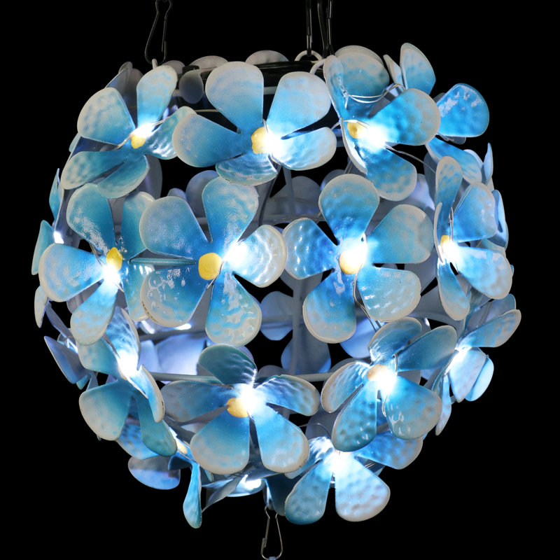 Carillon à vent avec boule de fleurs d'hortensia solaire Exhart avec Trente-huit lumières DEL, Bleu