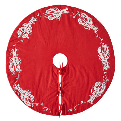 Jupe d'arbre de Noël faite à la main - Homards sur coton rouge - 60 po