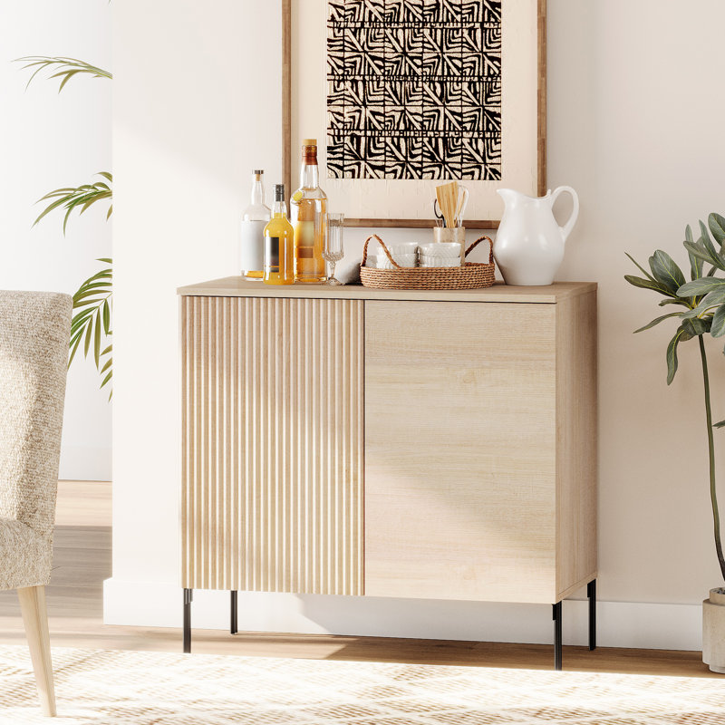 Buffet 31,5 po avec 2 portes, armoire de rangement moderne pour cuisine et salle à manger Union Rustic, Beige