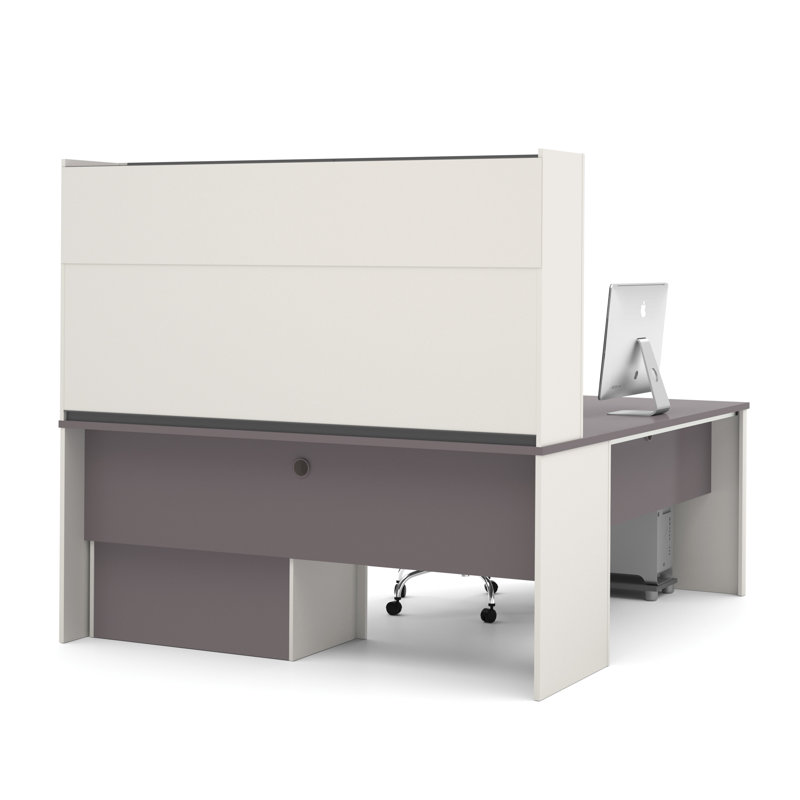 Bureau en L réversible avec rehausse Aurea, Ardoise / Grès