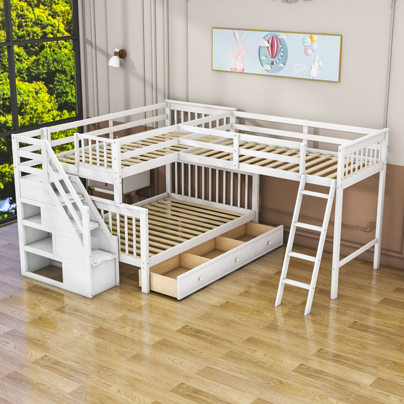 Abigayle Kids Twin Over Full Wood Bunk Bed with Drawers, White
