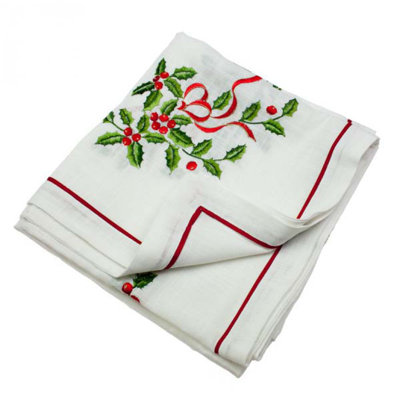 Holly Embroided Square Tablecloth