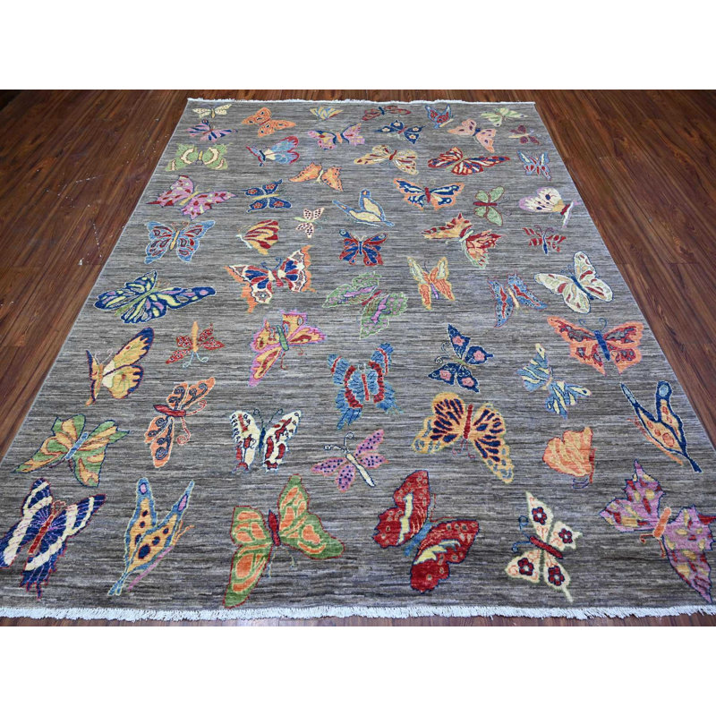 Tapis oriental rectangulaire gris en laine noué à la main 7 pi 8 po x 9 pi 7 po - MOA10288278
