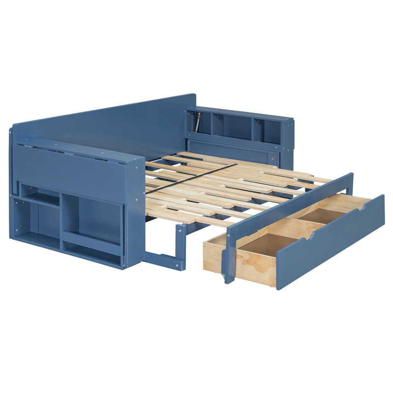 Lit de jour avec bureau amovible, Bleu, Complet/Double