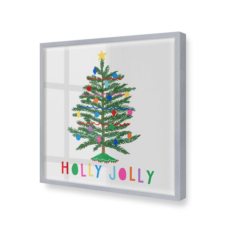 Impression de sapin de Noël Holly Jolly, Cadre simple en chrome poli, bois massif, H 13,75 po x l 13,75 po