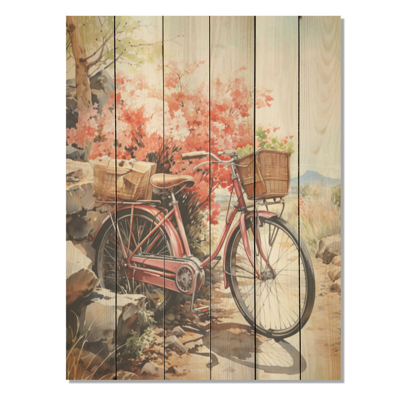 Coral, bicyclette de croisière - art mural en bois de bicyclette sur bois de pin naturel, H 20 po x l 10 po