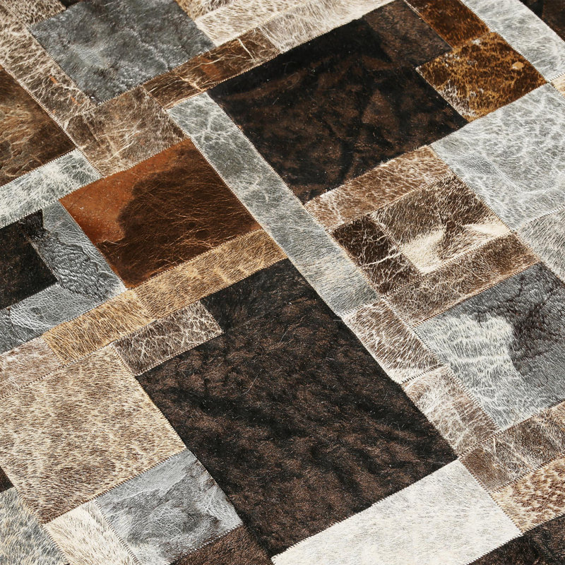Tapis naturel en patchwork de peau de vache multicolore 8,83 x 12 pi, Rectangle 8 pi 10 po x 12 pi