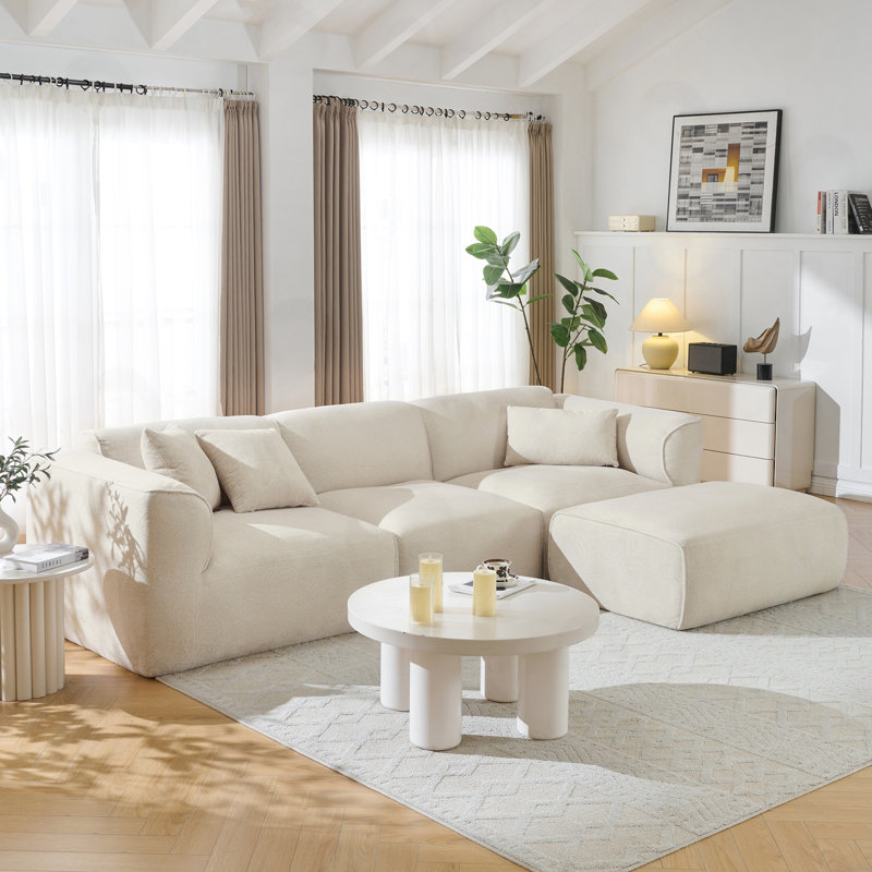 Canapé 4 places Ristaino avec 3 coussins décoratifs, Mélange de polyester beige