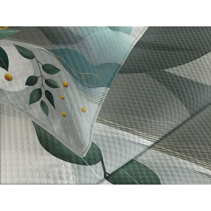 King Size Dark Sea Green Blue Floral Bedspread Set