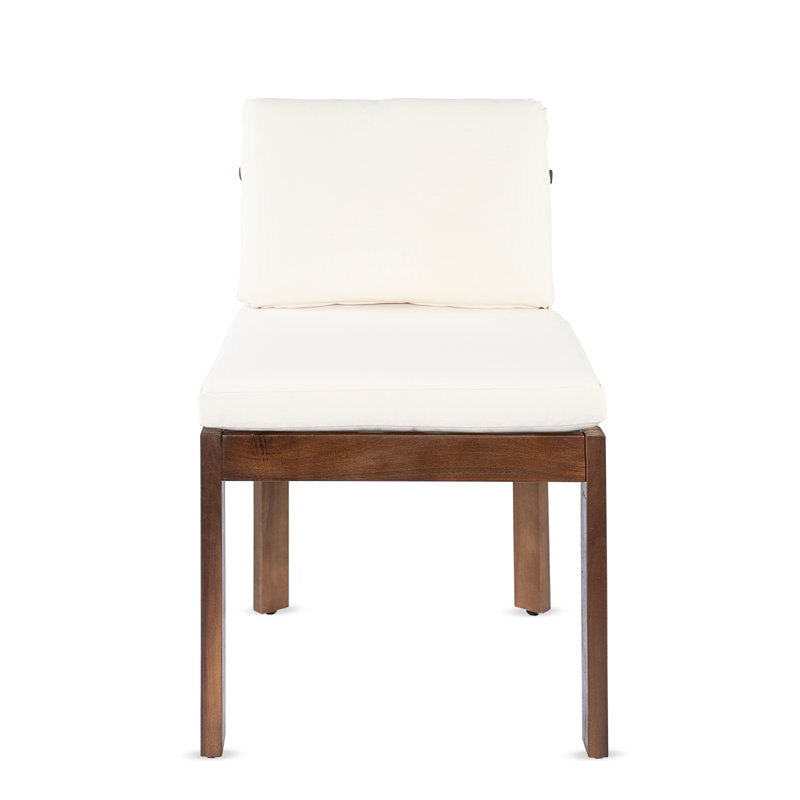 Chaise de salle à manger d'extérieur en bois d'acacia (ensemble de 2), bois au fini brun + coussins crème, Brun