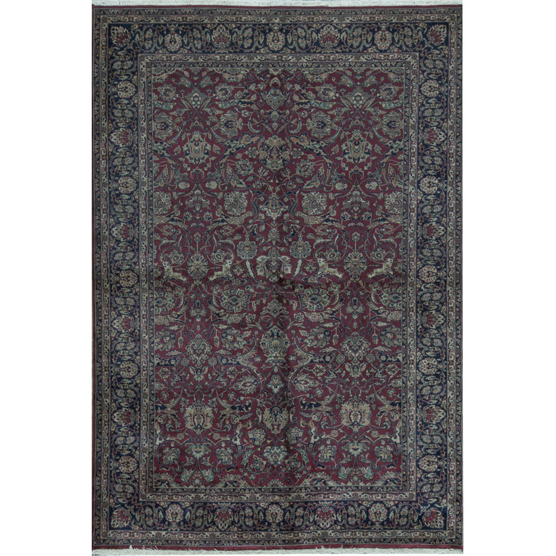 Wool Oriental Area Rug in Wine/Navy