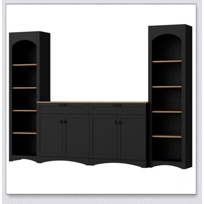 Buffet rustique polyvalent avec tablettes réglables pour le salon, noir